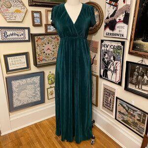 Baltic Born Womens Green Pleated Short Sleeve Surplice Bust Maxi Dress M